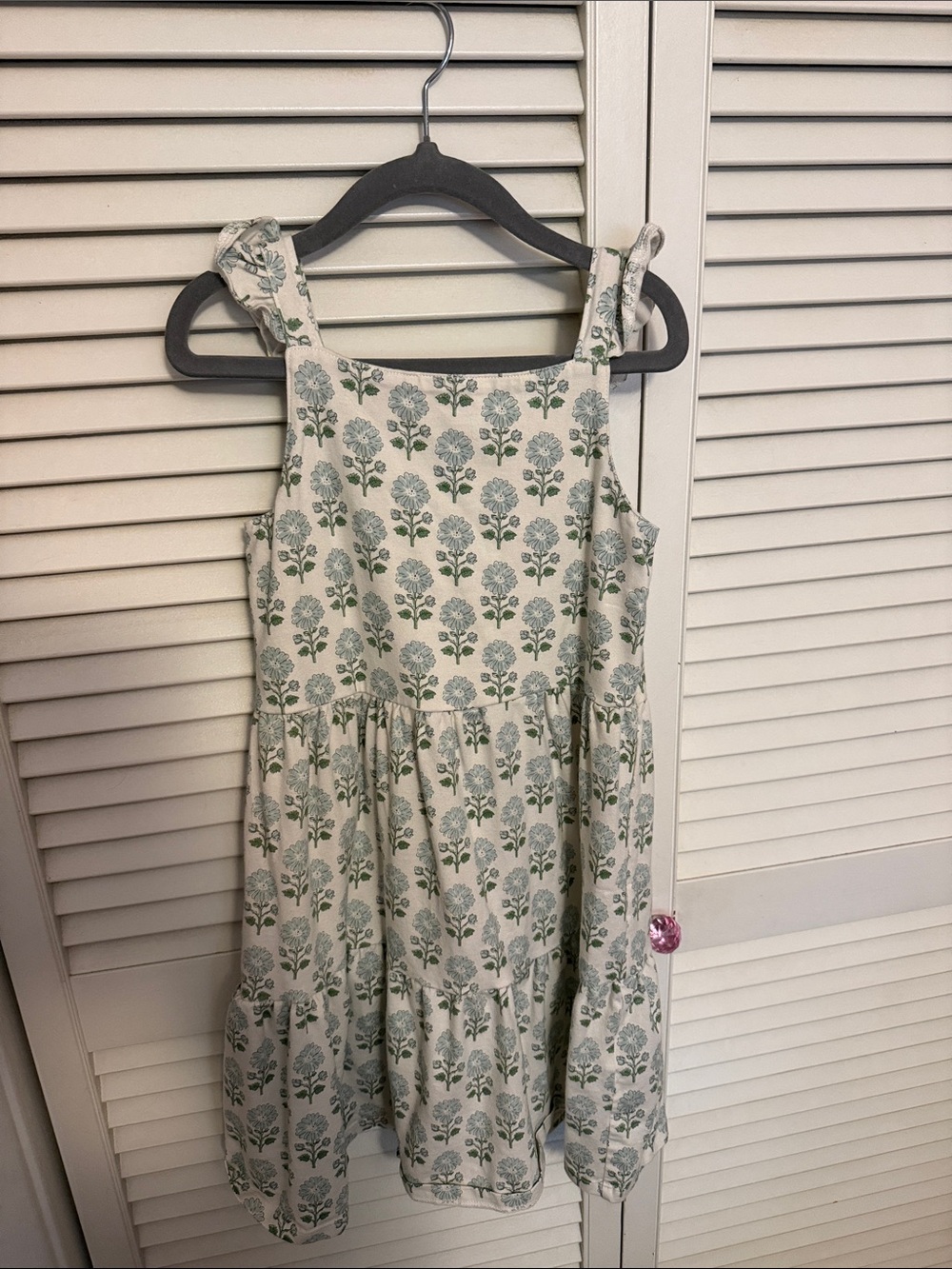 Girls Cream Sundress with Green Floral Print